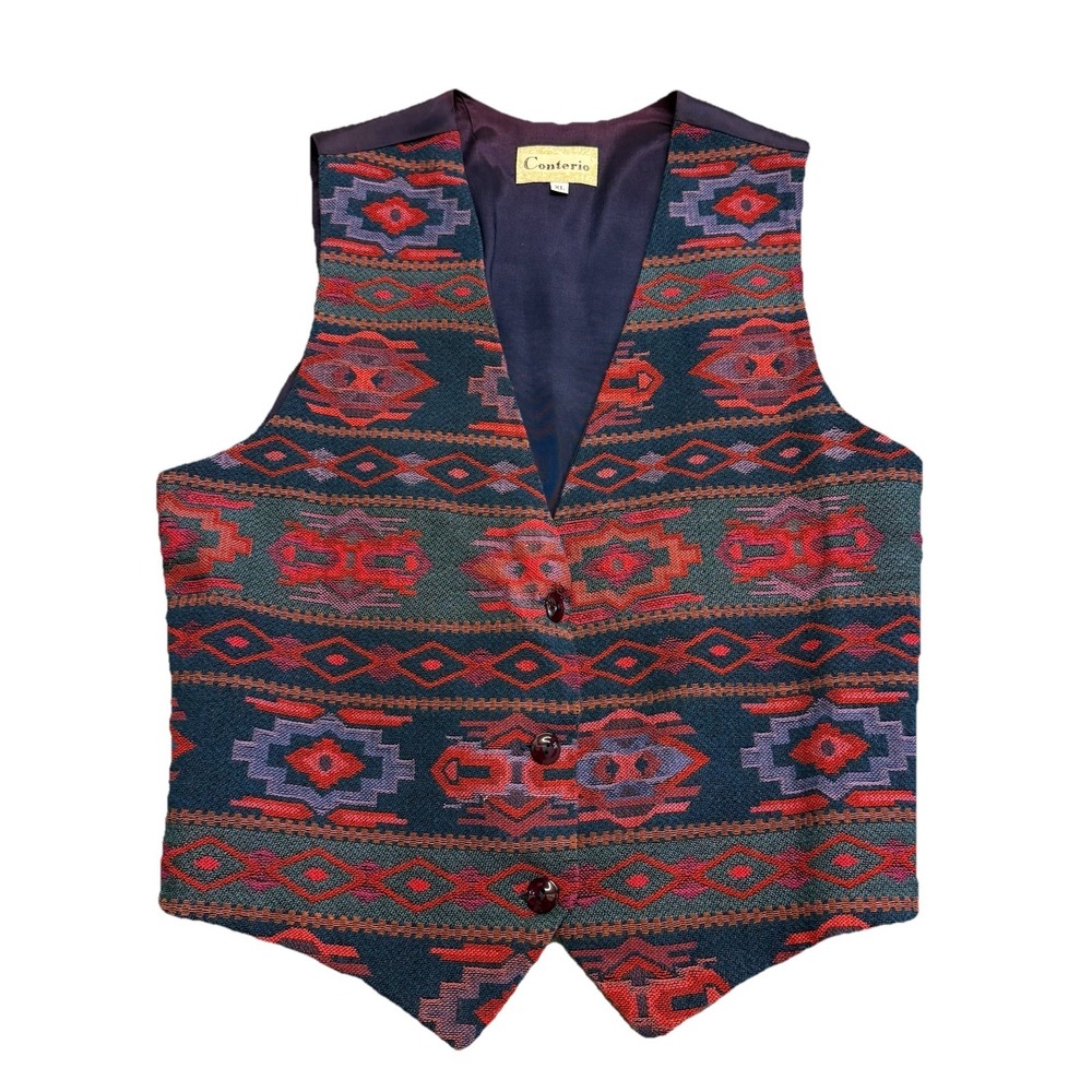 Vintage 80s Women's Woven Tapestry Classic South Western Aztec Vest Size XL